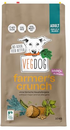 VEGDOG Farmer's Crunch Crocchette Ipoallergeniche (10 kg) | Cani Adulti | Senza Glutine e Soia, Povero di Purine | Alimento Completo per Allergici con Proteine di Patata