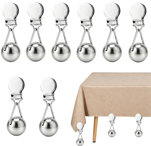 8 Pcs Tischdeckenbeschwerer für Draußen, Gewichte Tischdecke Outdoor Schwer | Aus Edelstahl, 66 Gramm schwer, mit Silikonpolsterung im Clip, hinterlässt keine Spuren