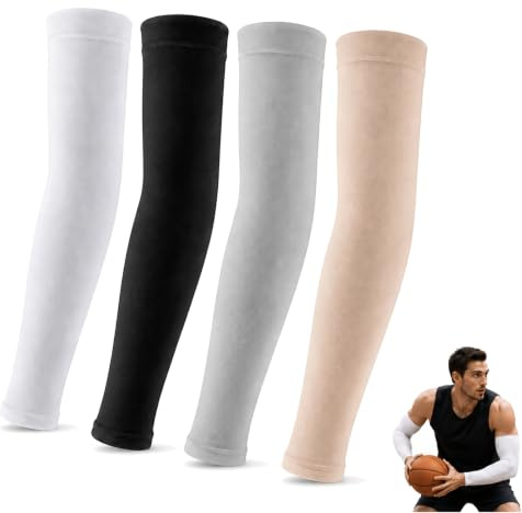 JOVYTH Manicotti Braccia Rinfrescanti 4 Pezzi, Bianco Nero Grigio e Pelle, Copribraccia Traspiranti Anti UV per Basket Golf Ciclismo Trekking Tennis Outdoor Estate