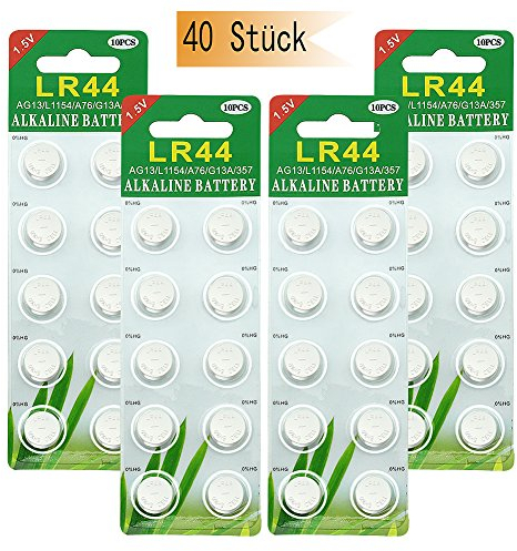 GutAlkaLi 40 Stück AG13 LR44 1.5V Alkaline Knopfzelle Batterien Ohne Quecksilber (357/357A/L1154/A76/GPA76)