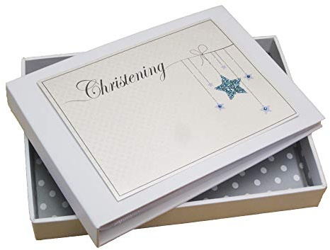 White Cotton Cards BCS1T Mini-Fotoalbum zur Taufe, Motiv Blauer Stern