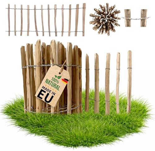 Floranica recinzione a staccionata in nocciolo castagno 1 metro lineare x 60cm altezza, distanza 8-10cm, recinzione per pollaio, recinzione in legno per giardino, recinzione a rotolo