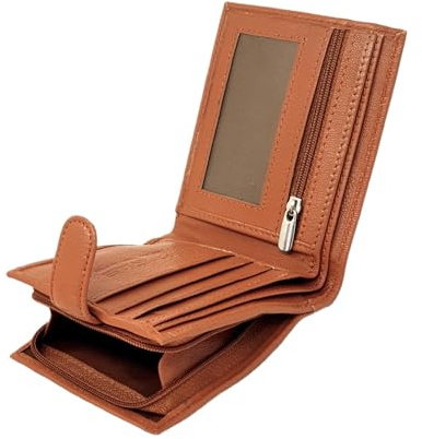 RAS - Portafoglio da uomo in vera pelle morbida e liscia, con tasca esterna con cerniera e portamonete, 42 cm, nero, Marrone chiaro, 11.5cm x 9.5cm, Minimalista