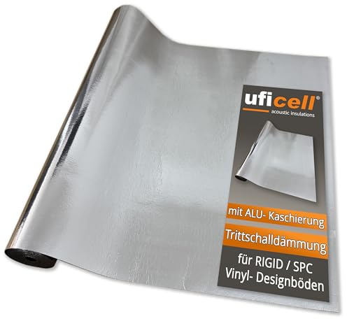 Vinylboden Trittschalldämmung uficell® VinoSound Rigid Alu Akustik Premium Verlegeunterlage für SPC-Rigid klick Vinylböden - Druckfestigkeit: 1900 kPa 30 m²)