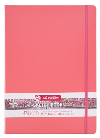 Talens Art Creation Skizzenbuch - Korallenrot 21x29,7cm 80 Blatt - 140g cremefarbenes, säurefreies Papier - Ideal für Bleistift, Pastell, Acryl, Tinte, Holzkohle