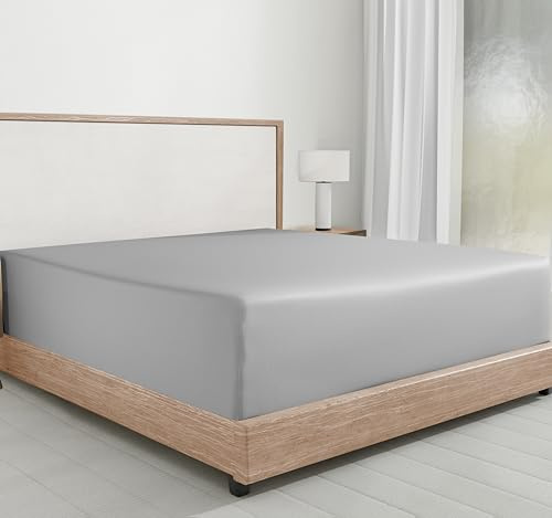 Spannbettlaken Baumwolle 140x200 cm Hellgrau, weiches, Hotelqualität Spannbetttuch mit tiefen Taschen und Kopf- und Fußanhängern von California Design Den