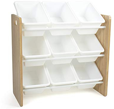 Humble Crew stilvolles Kinderregal aus Holz, Natur/Weiß! 9 Boxen für Spielzeug, ideal für Kinderzimmer. Ordnung mit Charme schaffen