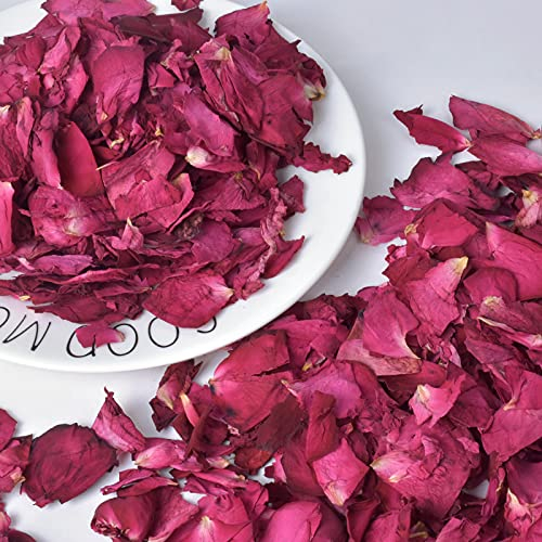 Fodlon 100g Pétales de Rose Véritables, Naturel Pétales De Roses pour Bain des Pieds Spa, Séchées Pétale de Fleur Confettis pour Décoration de Fêtes de Mariage Artisanat
