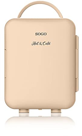 Sogo Nevera Pequeña Portátil Opción Frío o Calor - Mini Nevera Color Beige Portátil para Coche y Viajes 4L - Mini Frigorífico para Bebidas, Cosméticos - Asa para Fácil Transporte