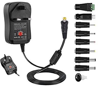Shentian Universal Power Adapter AC Charger 12V 9V 7.5V 6V 5V 4.5V 3V 1000mA 1A 2A Multi Voltage DC Power Supply with 8 Selectable Adapter Tips for 3V-12V Household Electronics and LED Strip