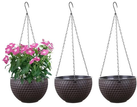 YuanDiann Hängende Blumentöpfe 3er Set, Selbstbewässerung Hängepflanztöpfe mit Wasserspeicher & Ablaufloch Bienenwabe Blumenampel mit Rostfrei Ketten für Innen Außen Decken Balkone Deko