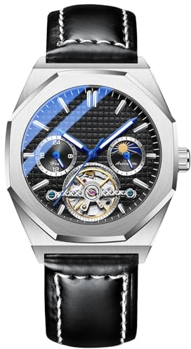 RORIOS Orologio Uomo Orologio Luminoso Orologio Meccanico Automatico con Cinturino in Pelle Orologi Tourbillon Design Uomo da Polso