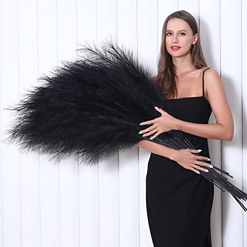 8 Pcs 45 inch Tall Faux Pampas Grass Decor, Large Artificial Black Pompous Grass Bulk, Long Fake Pompas for Floor Vase Filler, Wedding, Baby Shower, Home and Boho Decor (Black)