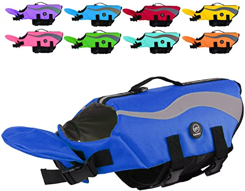 EMUST Dog Life Vest, Adjustable Dog Life Jacket with Front Float, High Visibility Reflective Strips, Royal Blue, Medium