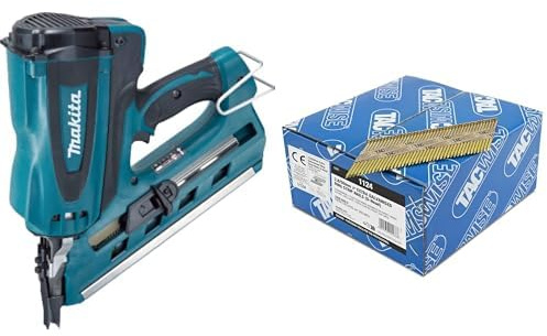 Makita GN900SE Akku-Gasnagler 7,2 V, Schwarz, Blau, Petrol & Tacwise 1124 Streifennägel Ring Verzinkt 2,8/50mm (3,3000 Stück)