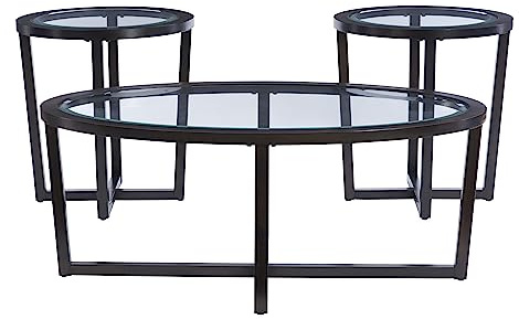 Powell Marta Umber Brown Wooden Three Piece Coffee and End Table Set with Tempered Glass Tops