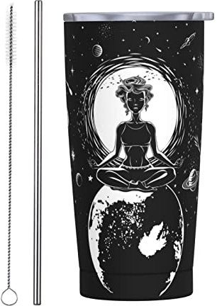 BAAROO Vaso aislado Moon Aesthetic Mystic Yoga de 20 onzas con tapas y popote de acero inoxidable, taza al vacío para café y agua, a prueba de fugas, viaje Mu