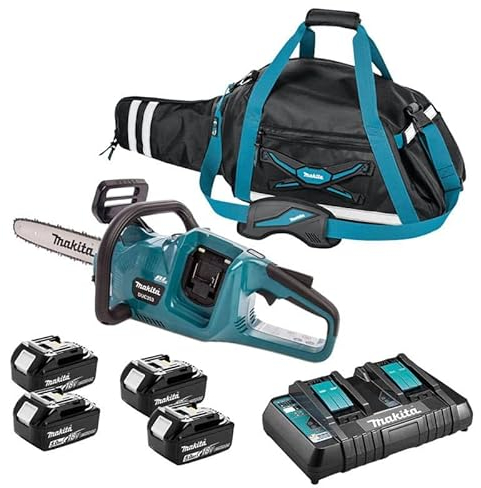 Makita DUC353PT4X Kettensäge 36 V LXT (4 x 5,0 Ah) mit Doppel-Ladegerät und Tasche