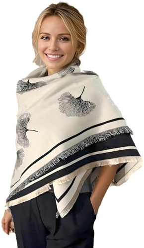 LA FERANI Damen Kaschmir Schal 130x130 groß dünn leicht Kaschmirschal beige Schwarz Stola Wollschal Business Style Klassik Damenschal (Model 2)