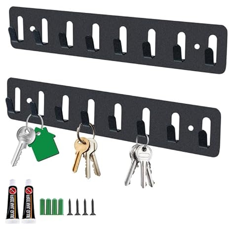 Galerie SV 2 Pièces Porte Clé Mural avec 8 Crochets - Porte Clef Mural - Accroche Clef Mural - Support Clef Mural - pour Rangement des Clés et Courrier à l'entrée (Noir)