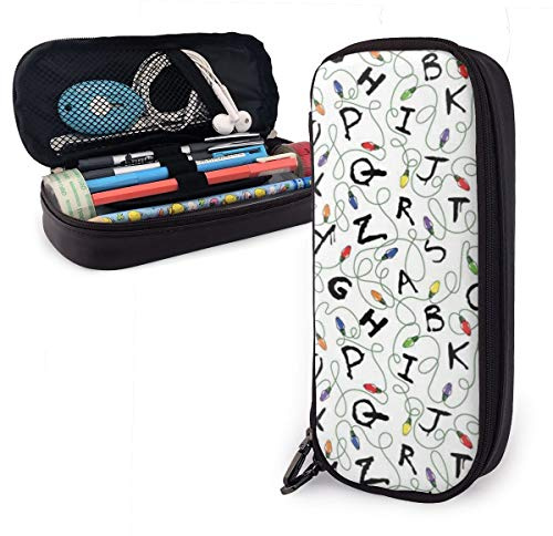 SJOAOAA Federmäppchen aus Leder, Motiv: Stranger Letter Things, weißes Federmäppchen, große Kapazität, Federmäppchen, lustiges Schreibwarenetui für Büro, STU, siehe abbildung, Einheitsgröße,