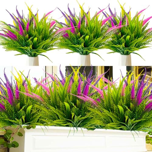 Jadeunm 6 Bündel Künstliche Blumen wie Echt,Kunstblumen Wetterfest | Kunstpflanzen Sträucher Plastikpflanzen UV-beständige 6 Farben Künstliche Blumen Außen Outside Decoration für Balkon Garten