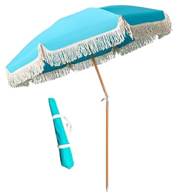 Blau Gartenschirm Groß Neigbar Sonnenschirm 180cm Mit Quasten Strandschirm Uv Schutz Terrassenschirm Windfest Stabil Marktschirm Wasserdicht Mit Tragetasche Knickbar Für Terrasse Balkon Pool/8 Rippen