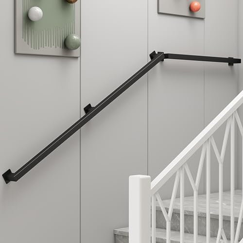 Holz Handlauf Treppengeländer Handläu fer Treppe Treppenhandlauf Aussen Innen Geländer für Treppe Wandhandlauf Schwarz Schmiedeeisen Handlauf für ältere Kinder (70CM)