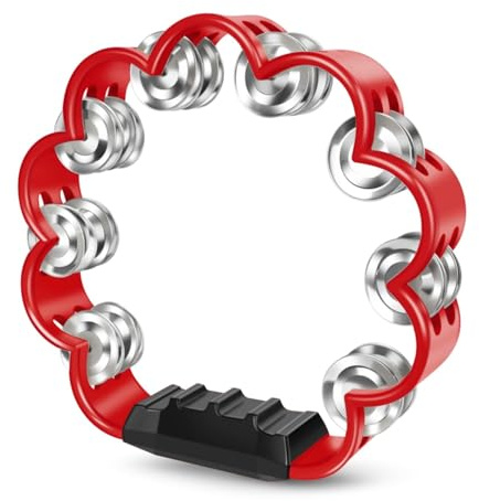 Flexzion Flower Tamburin – 20,3 cm (8 Zoll) Handschlaginstrument mit Metallschellen und ergonomischem Griff – kleine Tamburine für Erwachsene, Kinder, Kirche, Partys und Musikveranstaltungen (rot)