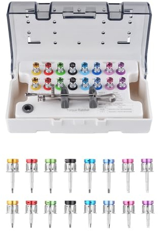 Global-Dental - Kit di chiavi dinamometriche universali per protesi, con cacciavite, valore regolabile di 10-70 Ncm, con 16 cacciaviti