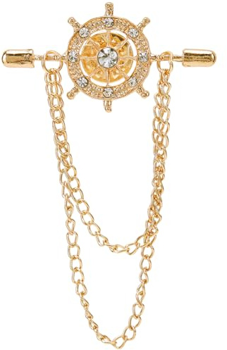 GORGECRAFT 2 Piezas Volante de Barco de Cristal con Collar de Cadena Alfileres de Solapa Metal Plateado Doble Cadena Collar Barra Borla Corbata Broche Stud Bar Clips Broche Palo para Camisas Insignia