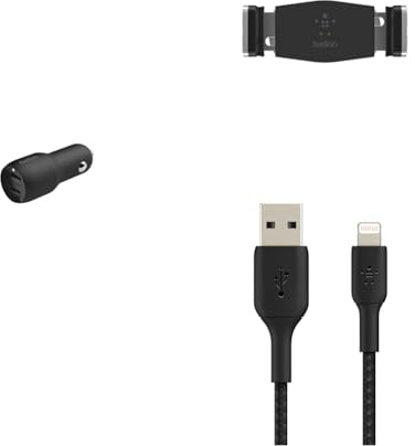 Belkin Premuim Car Bundle(Dual USB Car Charger 24W & Lightning/USB 1m Cable & Vent Mount)