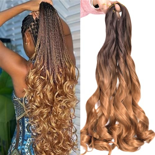 WoWCFyyds 8 Packs French Curl Braiding Hair 24 Inch Loose Wave Spiral curly braiding hair extensions 75g/Pack Soft French Curls Synthetic Hair Extensions for Braiding（T4/30）