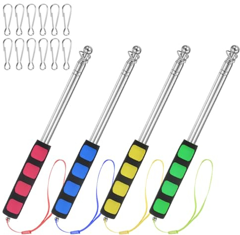 M METERXITY 4-Pack 3.94Ft/1.2M Telescopic Handheld Flagpoles, Telescopic Flag Pole with Clips Portable Stainless Steel Flag Pole for Truck/Outside/Tour/Guide/House/Festival[Red/Blue/Green]