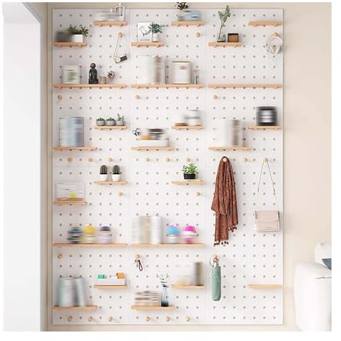 Wooden Pegboard,Wooden Pegboard Wall Mounted Display Storage Pegboard Panel Kit Wall Organizer For Home Office Garage (Color : Style Size : 60x80cm/26x34in)