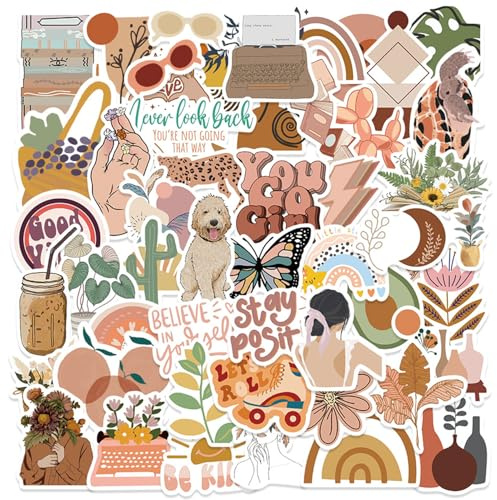 50PCS Bohemian Stickers, Aesthetic StickersLaptop Stickers, Vinyl Boho Aesthetic Stickers for Laptop, Vintage Stickers for Laptop Scrapbook Notebook Guitar Suitcase Skateboard