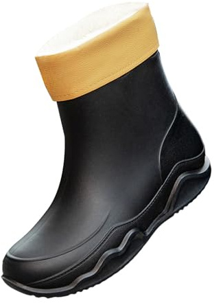 Stivali da pioggia da donna in pile caldo antiscivolo impermeabile corti stivali da giardino foderati in velluto stivali da pioggia stivali corti da esterno per lavoro pesca cucina, Nero , 39 EU
