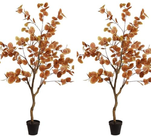 Zstar 2 Stück Künstlicher Eukalyptusbaum Groß, 120cm Künstliche Pflanzen Ficus-Baum im Topf, Groß Zimmerpflanze Kunstbaum im Topf Lebensechter Pflanze für Wohnzimmer Schlafzimmer Büro Zimmer Deko