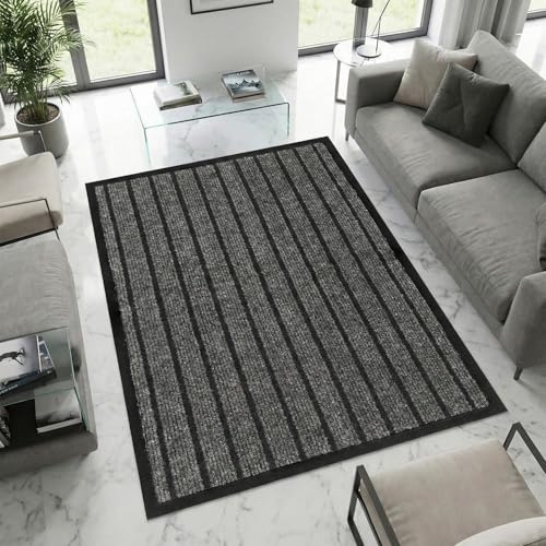 Rugs Inn Rubber Rug - Dirt Trapper Indoor and Outdoor High Traffic Areas, Garages, Storefronts, and Everyday Home Use Carpet (Grey, 120 x 150 cm)