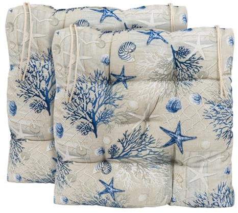CHELY INTERMARKET Cojines Silla 50x50cm Pack 2 Unidades Relleno Mullido Mar Azul 5 Pespuntes Acolchado Exterior Interior Decorativos Suaves Estables Lavables Terraza Jardín