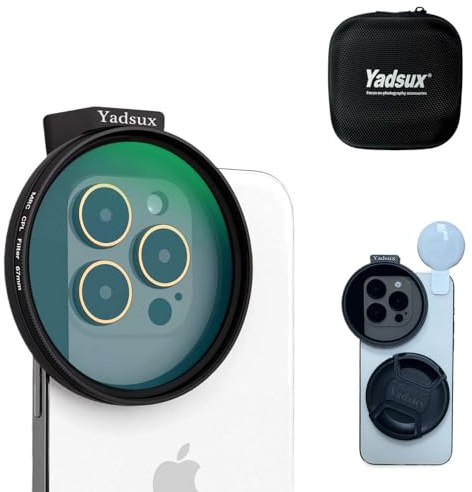 67mm CPL Polarizing Lens for Phone Camera - Universal Metal Filter Adapter with Hot Shoe Mount & Selfie Mini Light - Eliminate Glare & Boost Color Saturation for iPhone 16/15/14 Samsung Galaxy 24/23