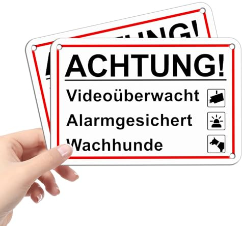 Goodvia schild alarmgesichert und videoüberwacht hund klein 15x10cm, Metall Alu Wasserfest Rostfrei und UV-geschützt x2