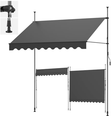 Ezkamfort Tenda da sole a morsetto, 150 x 120 cm, senza foratura, con manovella, in alluminio, resistente ai raggi UV, regolabile in altezza e impermeabile, protezione solare per balcone, terrazza e