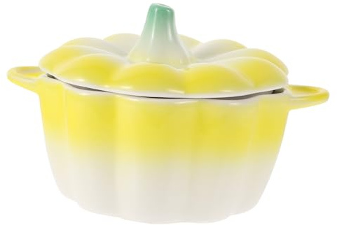 Homoyoyo Bol à Dessert Céramique à Double Oreille Avec Couvercle Jaune Pour Fruits Et Soupe