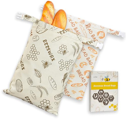 2-PACK Beeswax Bread Bag - Reusable Food Wrapor Homemade Sourdough Loaf,to Keep Fresh Fridge-Safe Beeswax Perfect for Cheese, Fruits Washable & Sustainable Alternative to Plastic