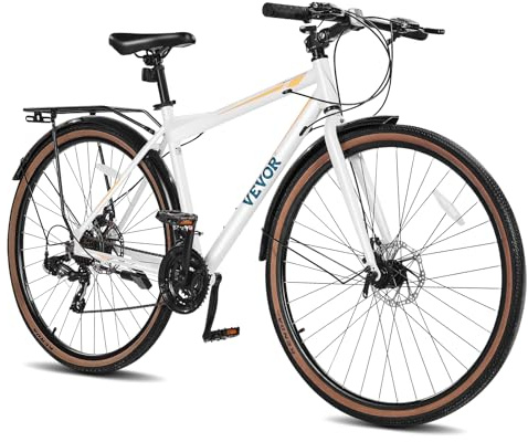 VEVOR Hybrid Bike, Lightweight Aluminum Frame Bike, 700c Wheel Men Women Hybrid Bicycle, Step-Over Adult Urban City Commuter Bikes, with 24-Speed Shimano Drivetrain, Alloy Adjustable Stem, Dual Brakes
