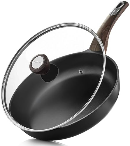 SENSARTE Nonstick Frying Pan Skillet with Lid 28cm Non Stick Omelette Pans, Healthy Kitchen Cooking Chef's Pan with Cover, Free of Intentionally Added PFOA/PFOS, Induction Compatible, Black