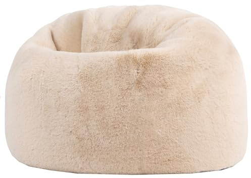 Icon Kingston Kunstfell Flauschig Sitzsack Kinder mit Füllung, Beige | In Deutschland Hergestellt, Flauschiger Kunstpelzstoff, Lesesessel für Spielzimmer und Schlafzimmer