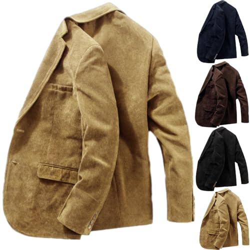 GAGFDA Veste en Velours Homme Style Vintage Décontracté, Blazer Sport Homme avec Revers, Coupe Ajustée en Coton Manches Longues, 2 Boutons, Veste de Travail Bureau Mariage avec Poches, kaki, M