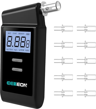 Breathalyzer,Fuel Cell Alcohol Breathalyzer Tester,Breathalyzers for Alcohol for Professional-Grade High Accuracy,3-Color Warning,10 Mouthpieces & Data Storage(123 Records) (Black 3)